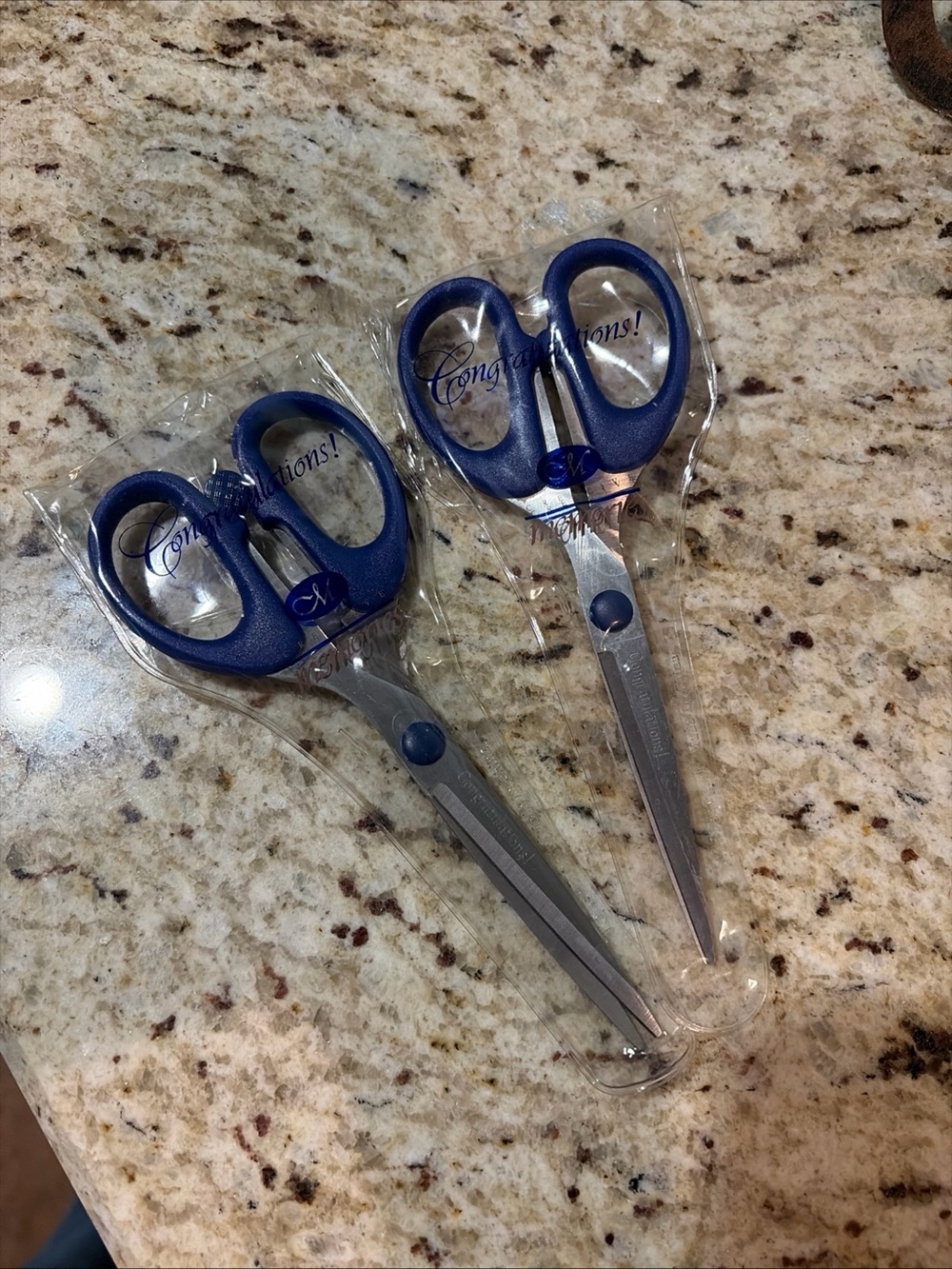 CREATIVE MEMORIES Congratulations 2 pair Blue-Handled Stainless Steel Scissors